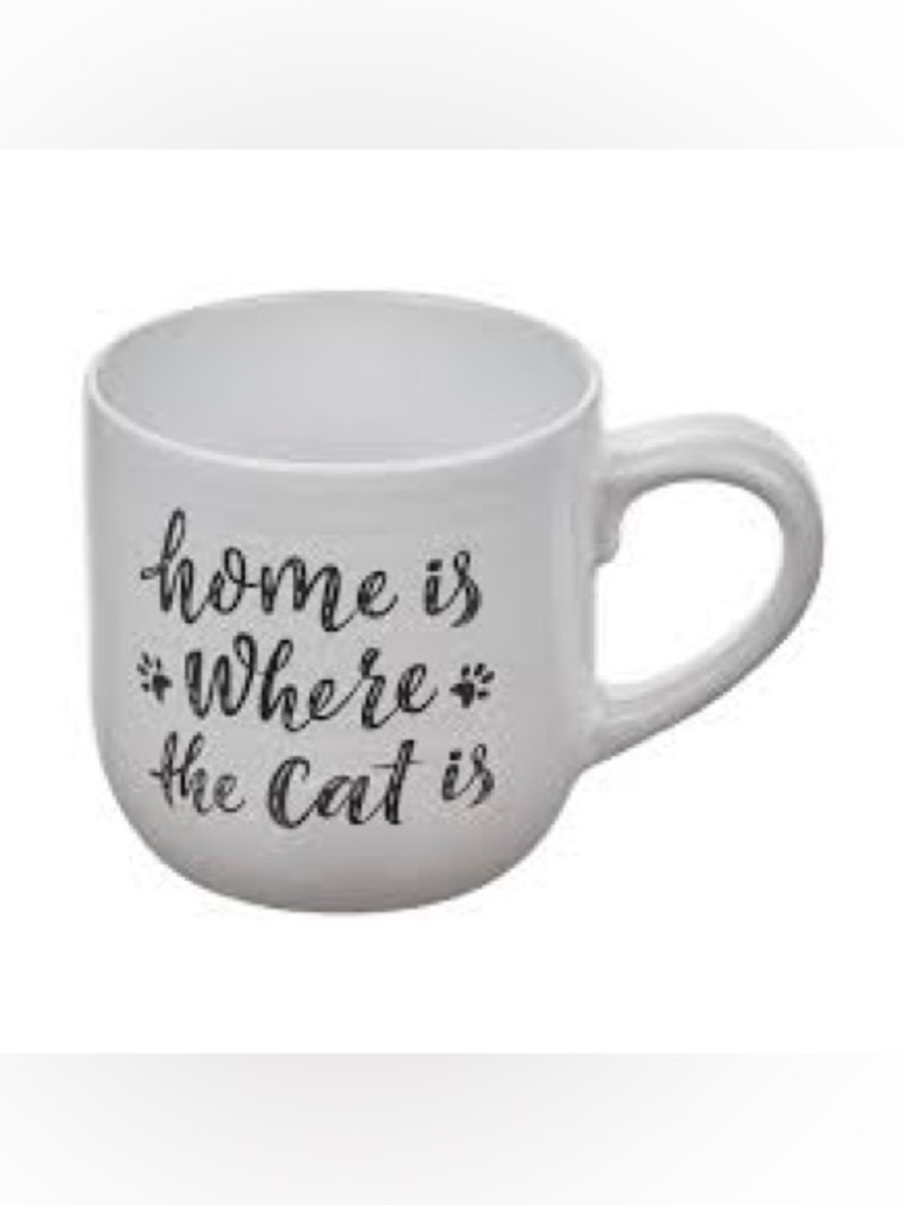 White Ceramic Mug with 'Home Is Where The Cat Is' Script